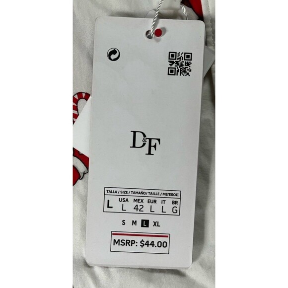 Denim Flower Button Up Shirt Mens L White Santa Claus Christmas Happy Holiday - Picture 8 of 10